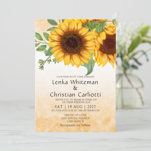 Wasserfarbe Sonnenblumen Einladung (Stehend Vorderseite)