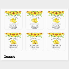 Wasserfarbe Sonnenblumen Lemons Limoncello Hochzei Quadratischer Aufkleber