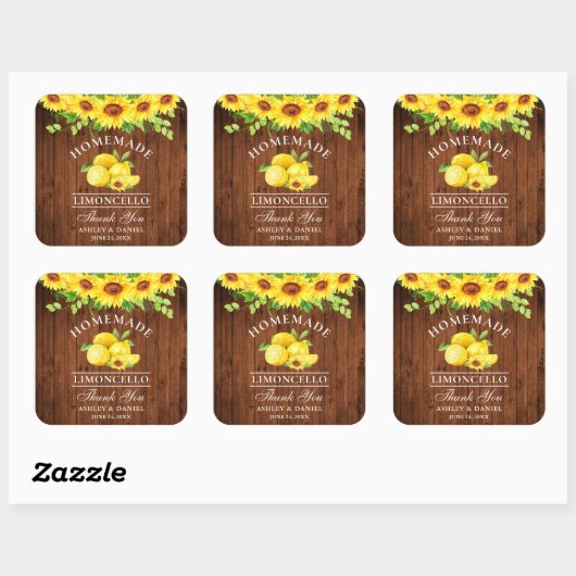 Wasserfarbe Sonnenblumen Lemons Limoncello Holz Quadratischer Aufkleber (Blatt)