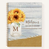 Wasserfarbe Sonnenblumen Mason Jar Shabby Holzreze Notizblock (Vorderseite)