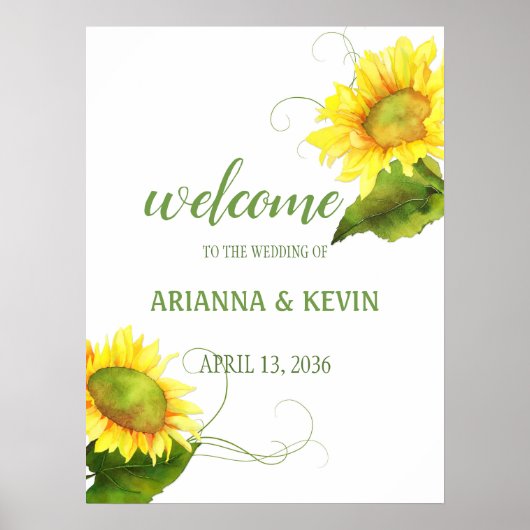 Wasserfarbe Sonnenblumen Weingarten Hochzeit Poster (Vorne)