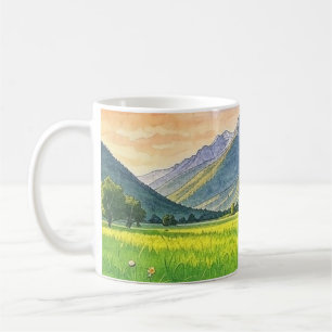 Wasserfarbe Sonnenuntergang Berg Landschaft Tasse