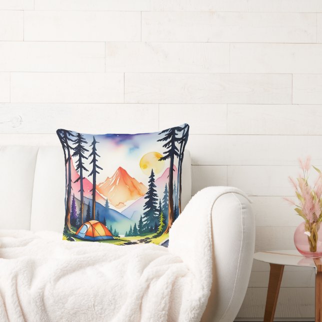 Wasserfarbe Sonnenuntergang Camping im Gebirge Kissen (Liege)