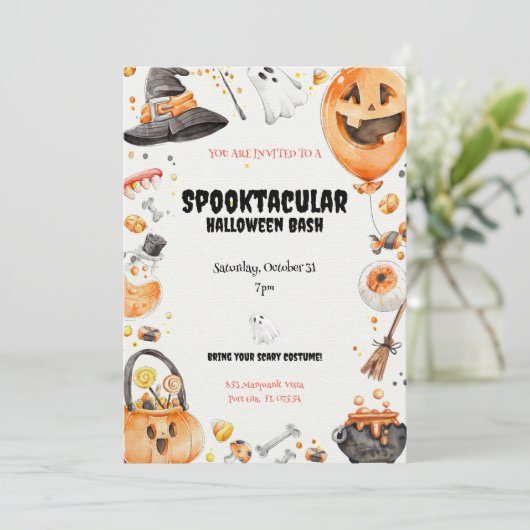 Wasserfarbe "Spooktacular" Halloween Einladung (Stehend Vorderseite)