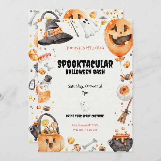 Wasserfarbe "Spooktacular" Halloween Einladung (Vorne/Hinten)