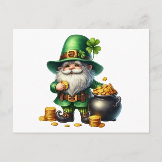 Wasserfarbe St Patrick Leprechaun Pot of Gold Postkarte (Vorderseite)