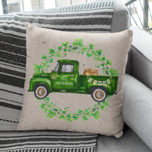 Wasserfarbe St. Patrick's Day Green Truck Clover Kissen