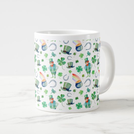 Wasserfarbe St. Patrick's Day Pattern Jumbo-Tasse (Vorderseite Rechts)