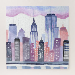 Wasserfarbe Stadt Skyline Puzzle