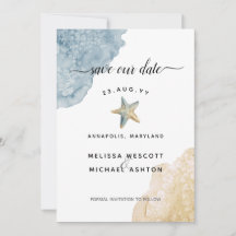 Wasserfarbe Starfish Beach Dusty Blue Wedding