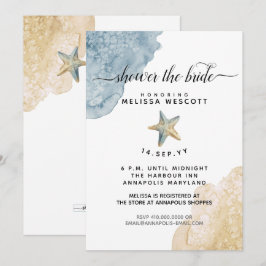 Wasserfarbe Starfish Dusty Blue Beach Brautparty Einladung
