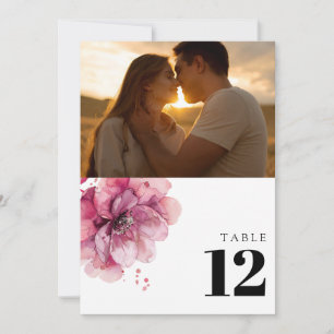 Wasserfarbe Staubrose Blumige Fototisch Nummer Einladung