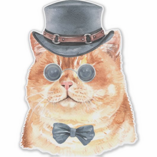 Wasserfarbe Steampunk Kitty Aufkleber (Vorderseite)