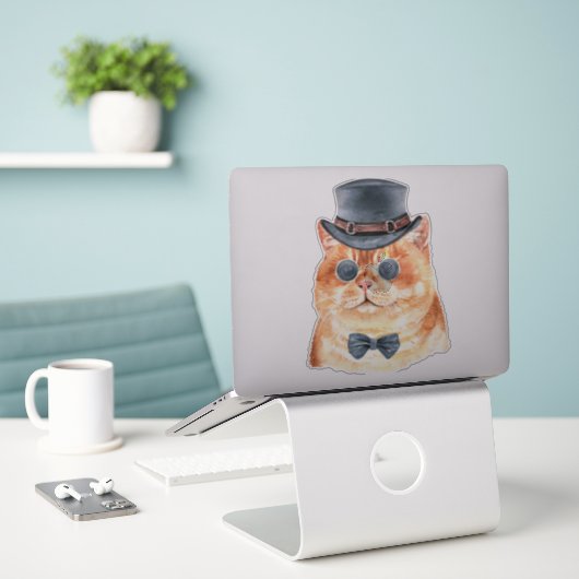 Wasserfarbe Steampunk Kitty Aufkleber (Laptop auf Schreibtisch)