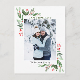 Wasserfarbe Stechpalmen-Beeren-Weihnachts-Foto-Gru Postkarte