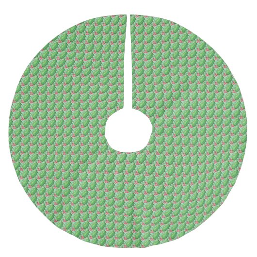 Wasserfarbe-Stechpalmen-Beeren-Weihnachtsmuster Polyester Weihnachtsbaumdecke (Vorderseite)