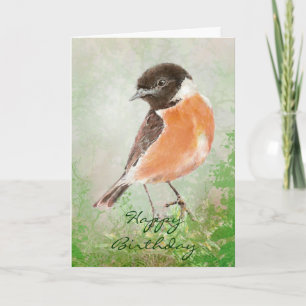 Wasserfarbe Stonechat Happy Birthday, Bird Karte