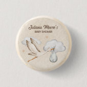 Wasserfarbe Stork Baby Dusche Button (Vorderseite)