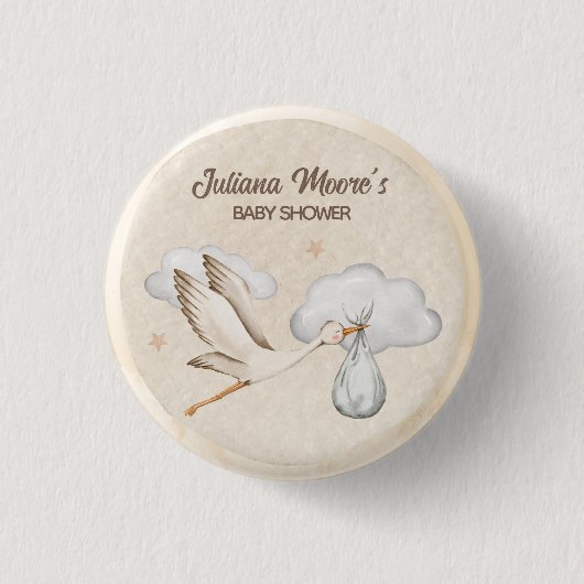 Wasserfarbe Stork Baby Dusche Button (Vorderseite)