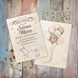 Wasserfarbe Stork Baby Dusche Einladung