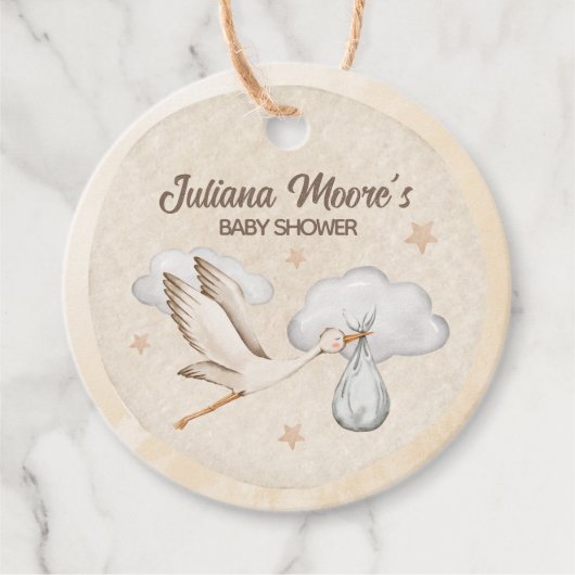 Wasserfarbe Stork Baby Dusche Geschenkanhänger (Vorderseite)