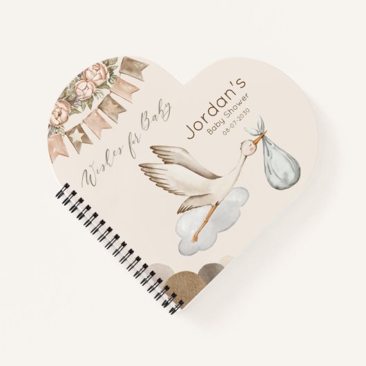 Wasserfarbe Stork Baby Dusche Neutrales Gästebuch Notizblock (Vorderseite)