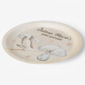 Wasserfarbe Stork Baby Dusche Pappteller (Schrägansicht)