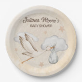 Wasserfarbe Stork Baby Dusche Pappteller (Vorderseite)