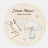 Wasserfarbe Stork Baby Dusche Runder Aufkleber (Vorderseite)