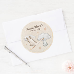 Wasserfarbe Stork Baby Dusche Runder Aufkleber