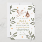 Wasserfarbe Stork Stars Grüne Kinderdusche Einladung (Vorderseite)