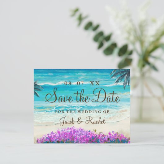 Wasserfarbe Strand Blue Ocean Save the Date Karte (Stehend Vorderseite)