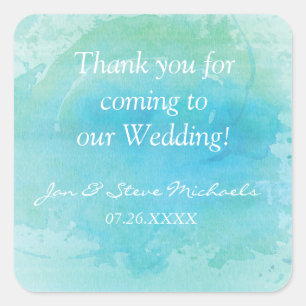 Wasserfarbe-Strand-Meer-Hochzeit-Aufkleber-Etikett Quadratischer Aufkleber