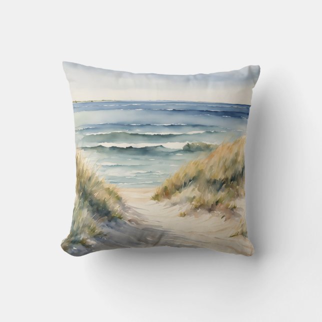 Wasserfarbe Strand Szene Ocean Waterscape Kissen (Vorderseite)