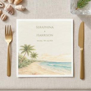 Wasserfarbe Strand Ziel Hochzeit Küste Serviette