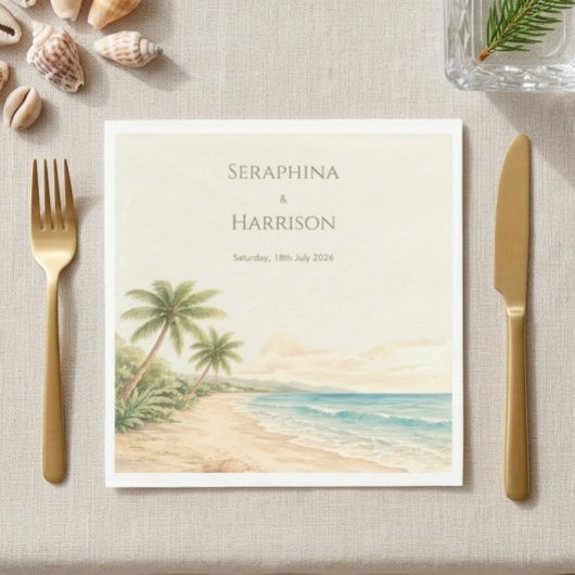Wasserfarbe Strand Ziel Hochzeit Küste Serviette