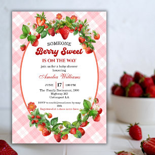 Wasserfarbe Strawberry Pink Gingham Berry Sweet Einladung