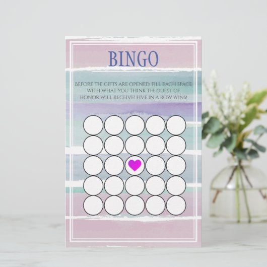 Wasserfarbe Stripte Babydusche Bingo (Stehend Vorderseite)