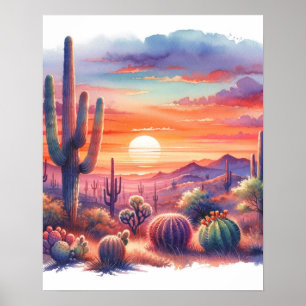 Wasserfarbe Südwesten Sonnenuntergang Wüsten-Glow  Poster