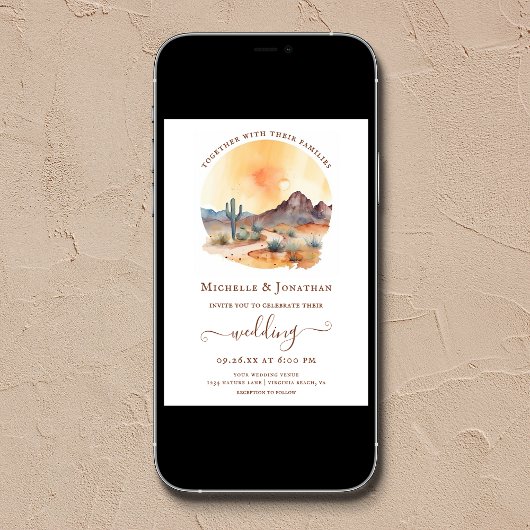 Wasserfarbe Südwestwüste in einer Hochzeit Einladung