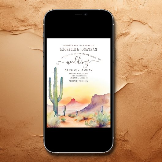 Wasserfarbe Südwestwüste und Kakteen Wedding Einladung