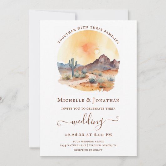 Wasserfarbe Südwestwüste und Kakteen Wedding Einladung (Vorderseite)