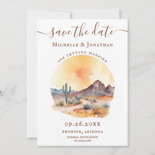 Wasserfarbe Südwestwüste und Kakteen Wedding Save The Date (Vorderseite)