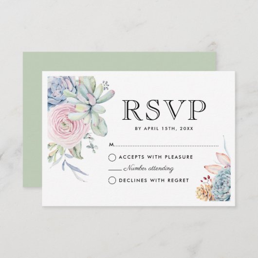 Wasserfarbe Sukkulente Blumenzwiebelblüte Hochzeit RSVP Karte (Vorne/Hinten)