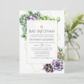 Wasserfarbe Sukkulente geometrische Bat Mitzvah Einladung (Stehend Vorderseite)