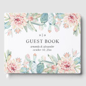 Wasserfarbe Sukkulente Hochzeit. Rosa Blütenkaktus Gästebuch (Vorderseite)