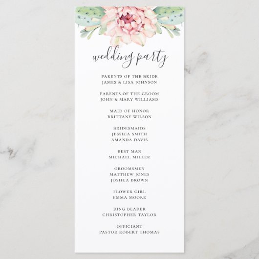 Wasserfarbe Sukkulente Hochzeit. Rosa Blütenkaktus Programm (Rückseite)