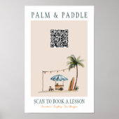 Wasserfarbe-Surf-Lektion-QR-Schild Poster (Vorne)