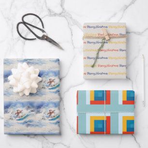 Wasserfarbe Surfing Snowman Geschenkpapier Set