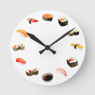 Wasserfarbe Sushi Rollen Meeresfrüchte Runde Wanduhr